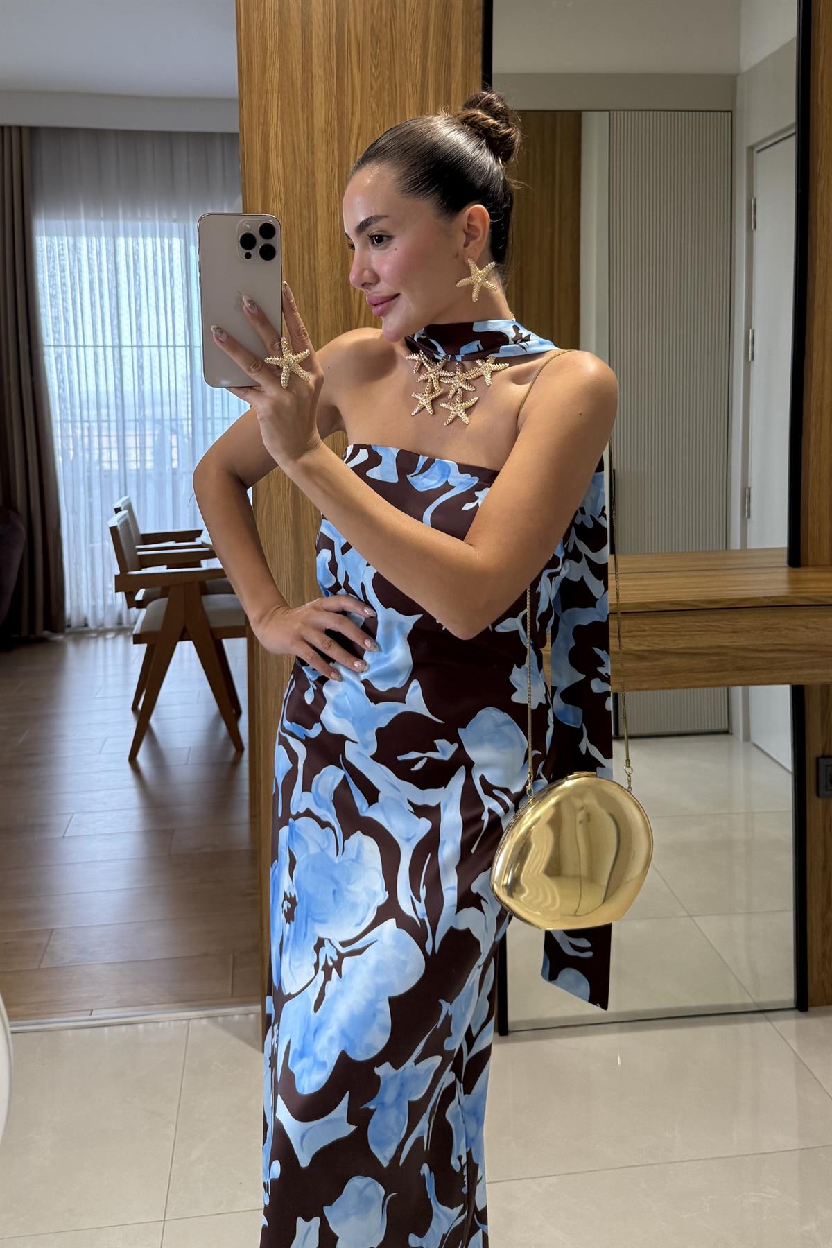 Clarke Şal Detaylı Straplez Çiçek Desenli Elbise