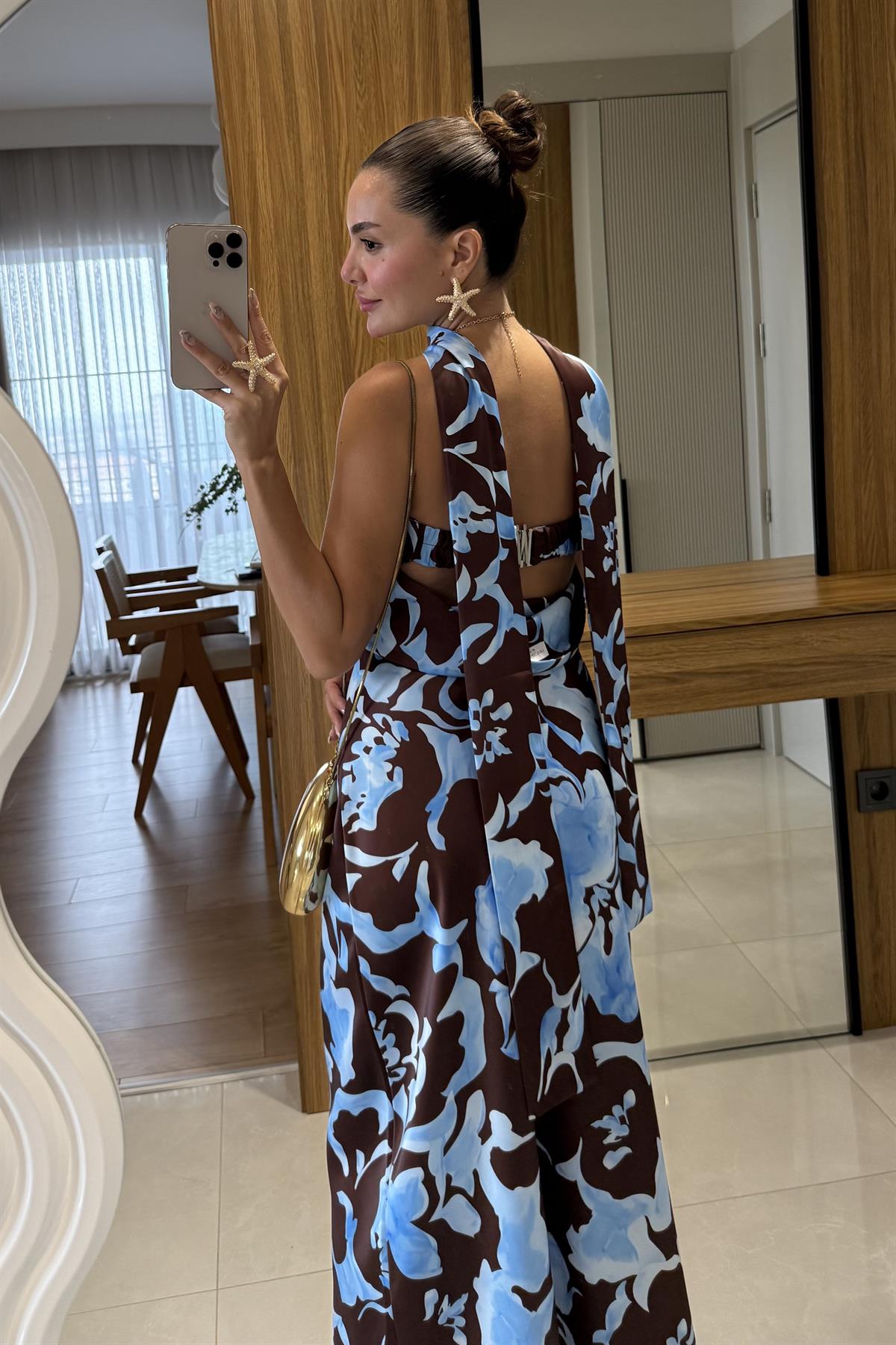 Clarke Şal Detaylı Straplez Çiçek Desenli Elbise