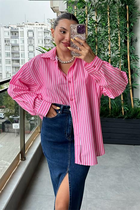 Classic pembe çizgili oversize gömlek
