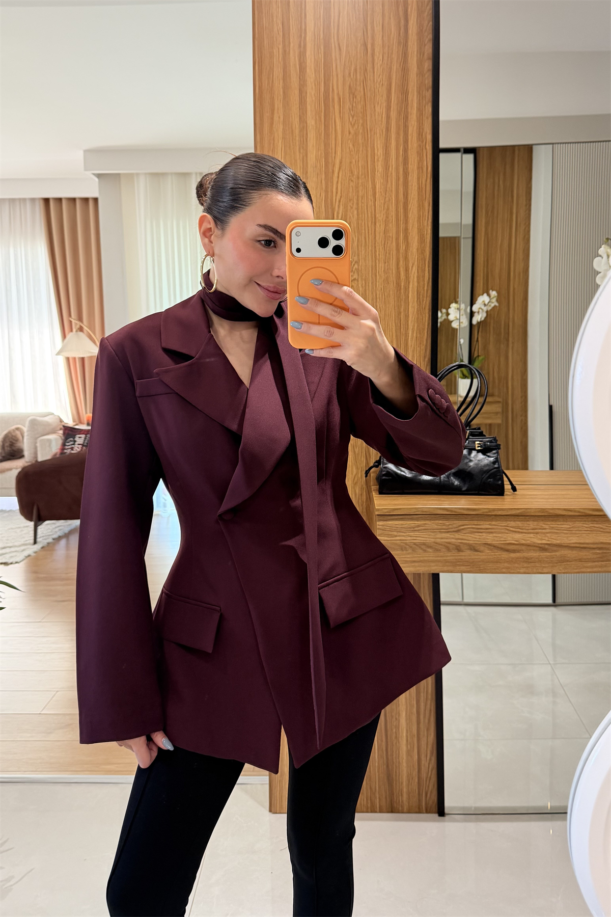 Classy Bordo Şal Detaylı Blazer 