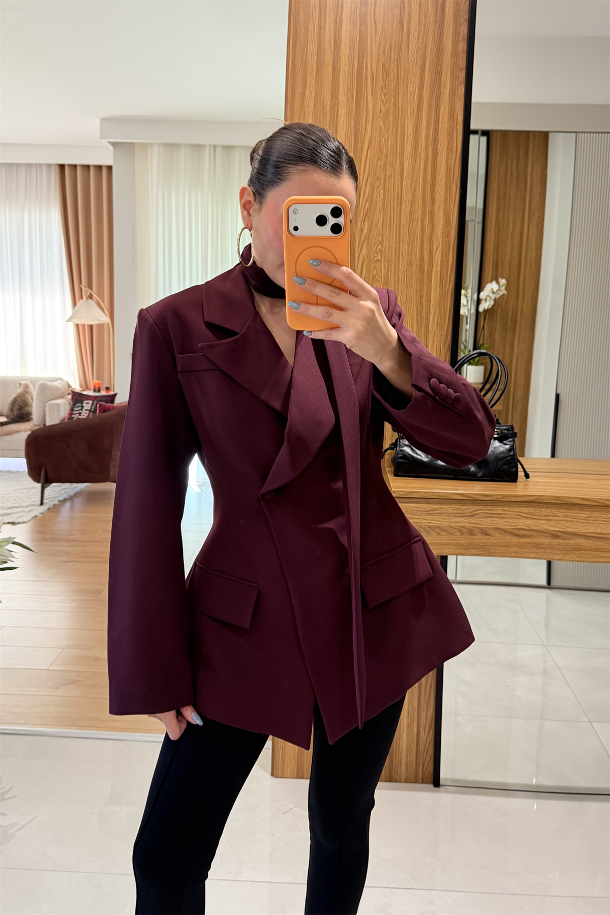 Classy Bordo Şal Detaylı Blazer 