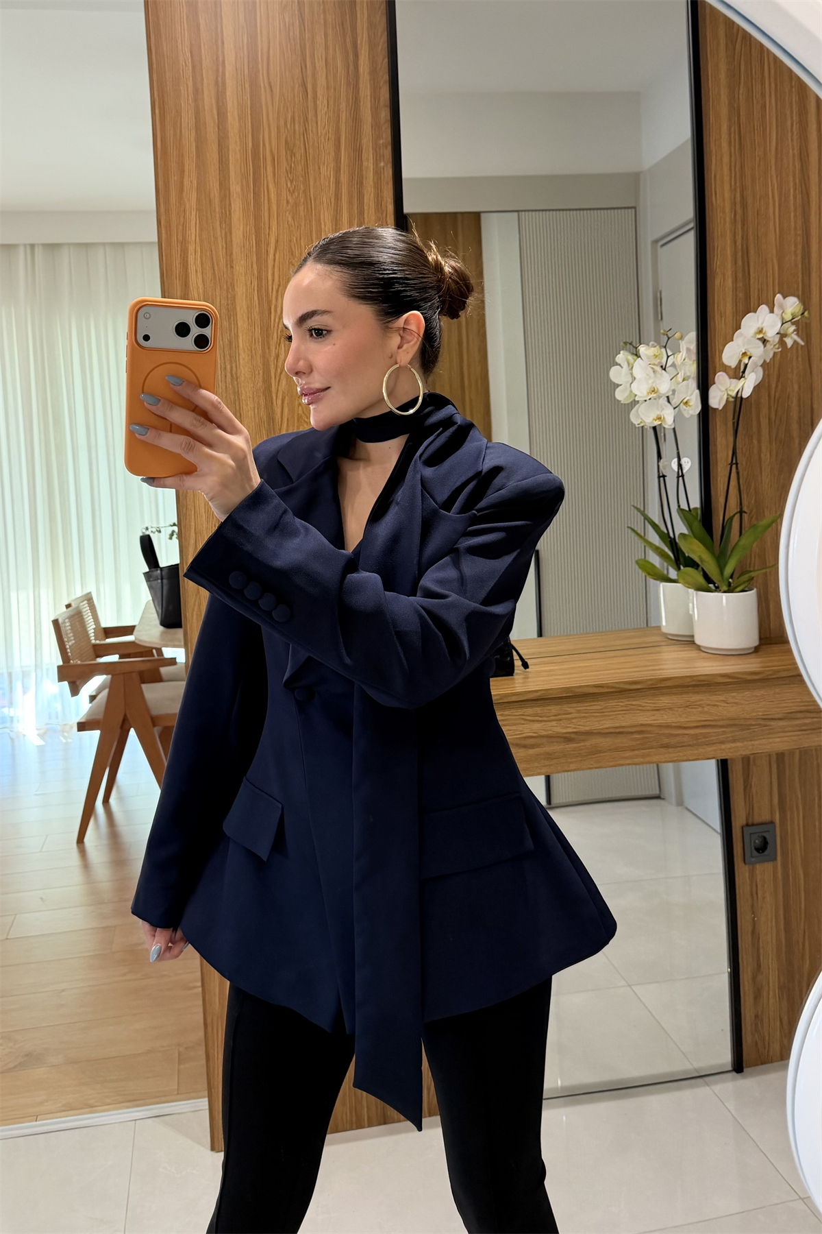 Classy Lacivert Şal Detaylı Blazer 