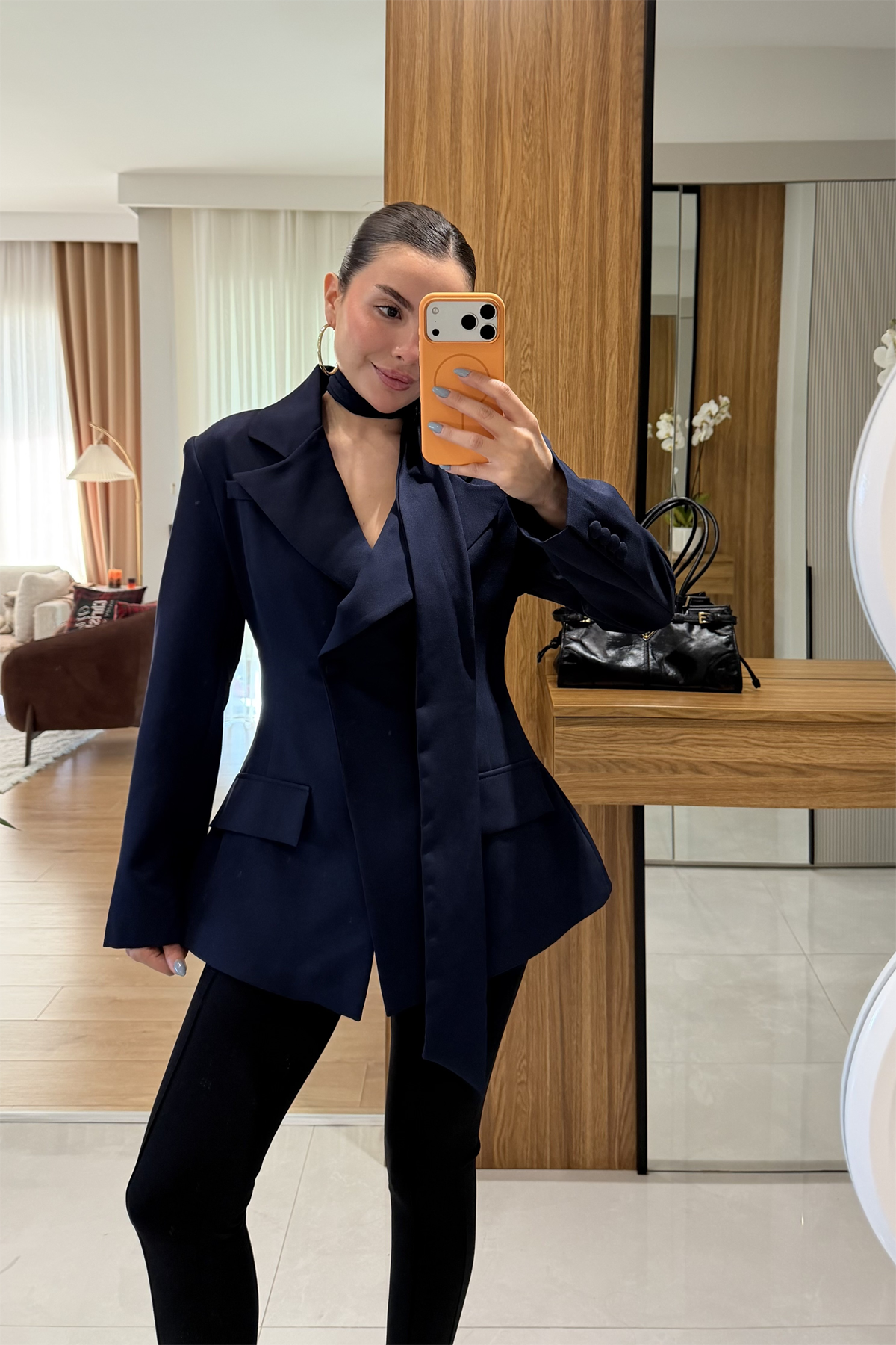 Classy Lacivert Şal Detaylı Blazer 