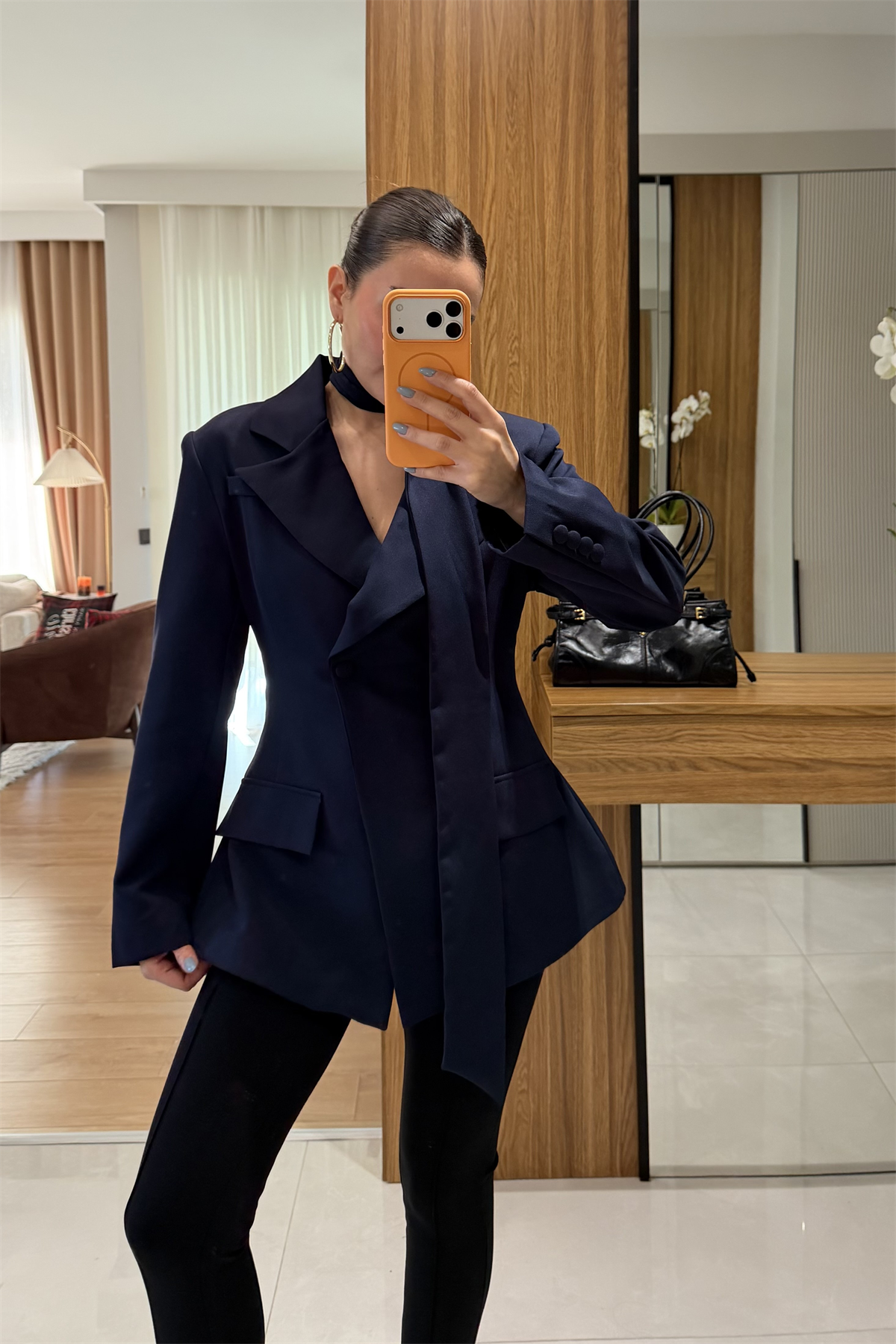 Classy Lacivert Şal Detaylı Blazer 