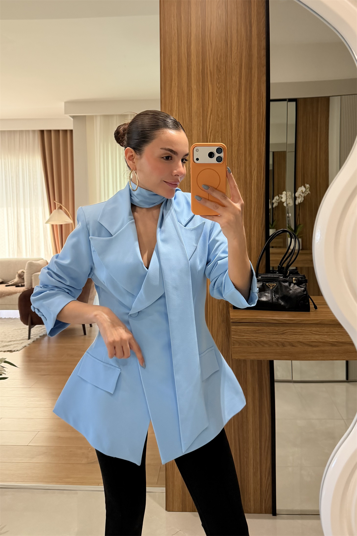 Classy Mavi Şal Detaylı Blazer 