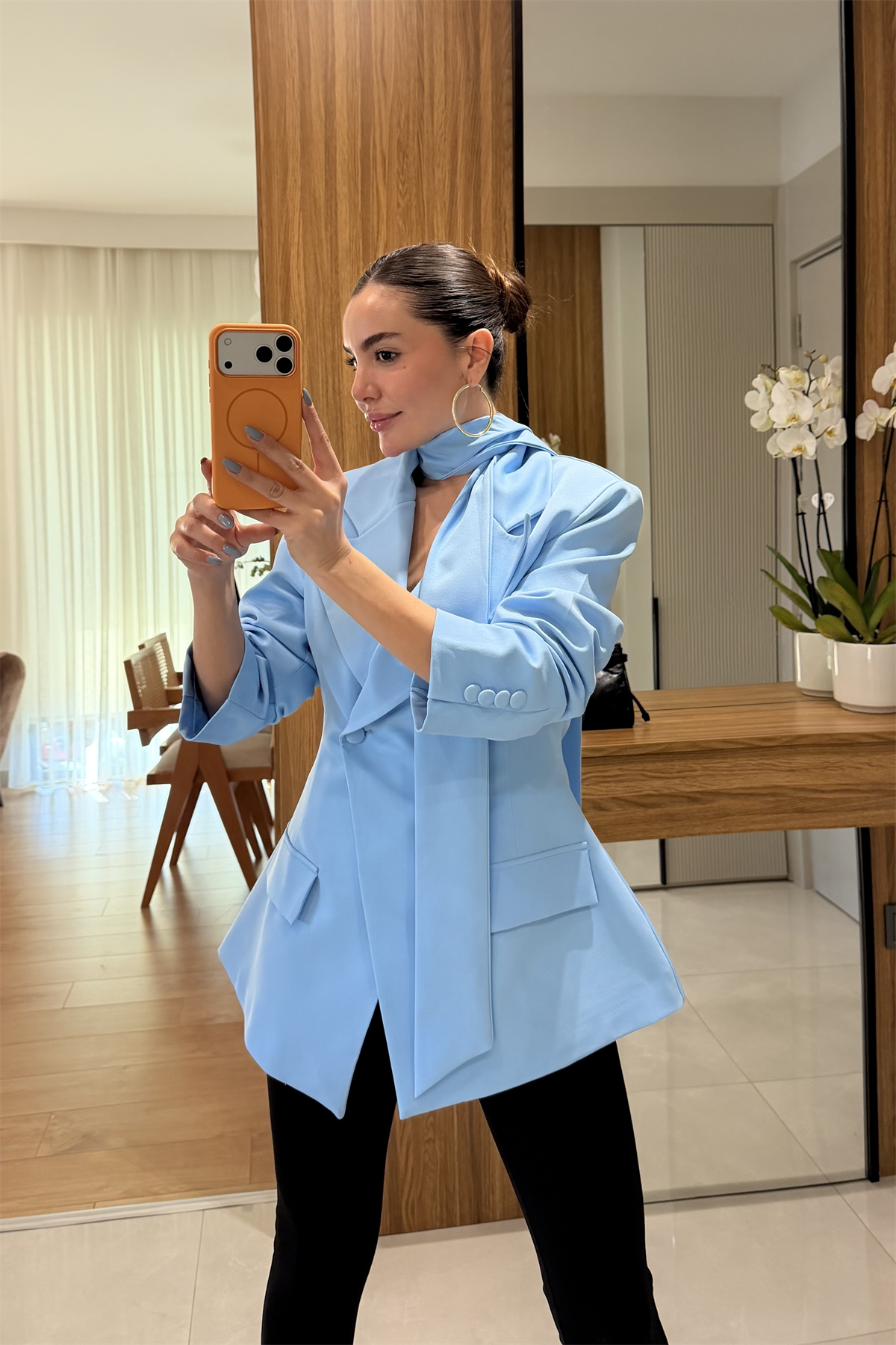 Classy Mavi Şal Detaylı Blazer 