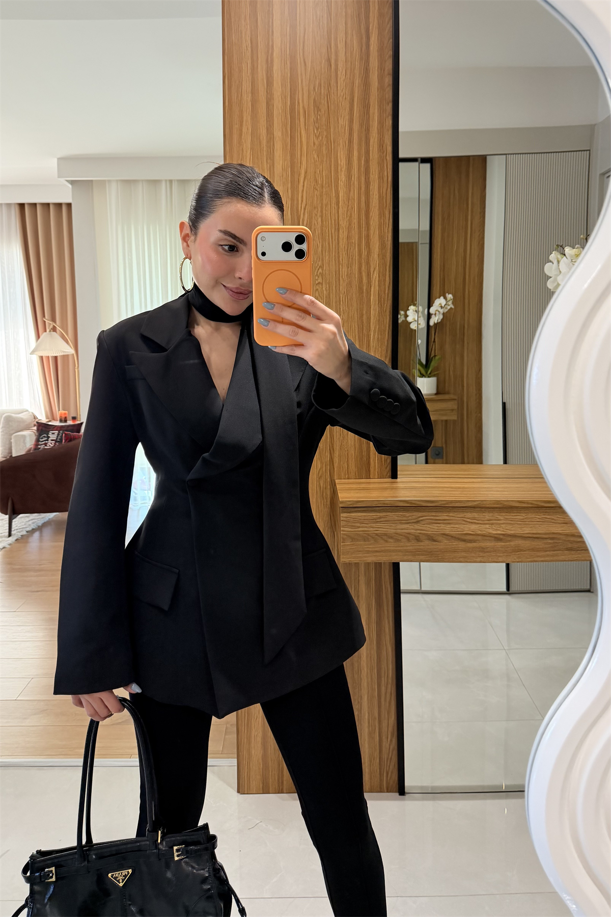 Classy Siyah Şal Detaylı Blazer 