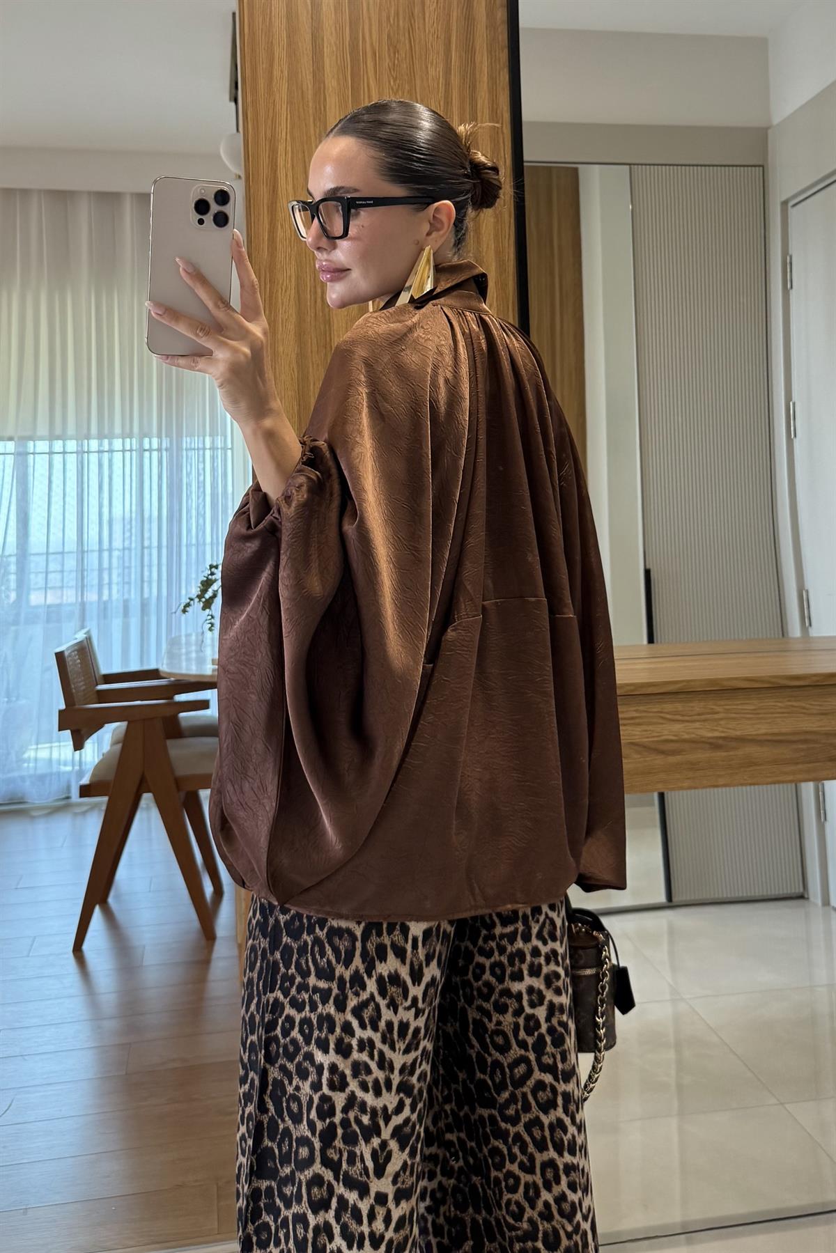 Clayton Kahve Saten Bomber Ceket 