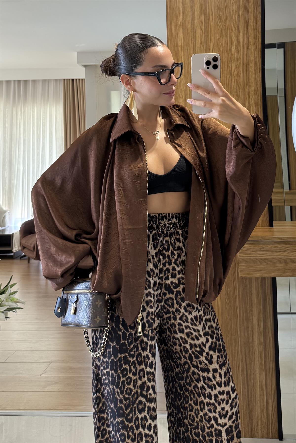 Clayton Kahve Saten Bomber Ceket 