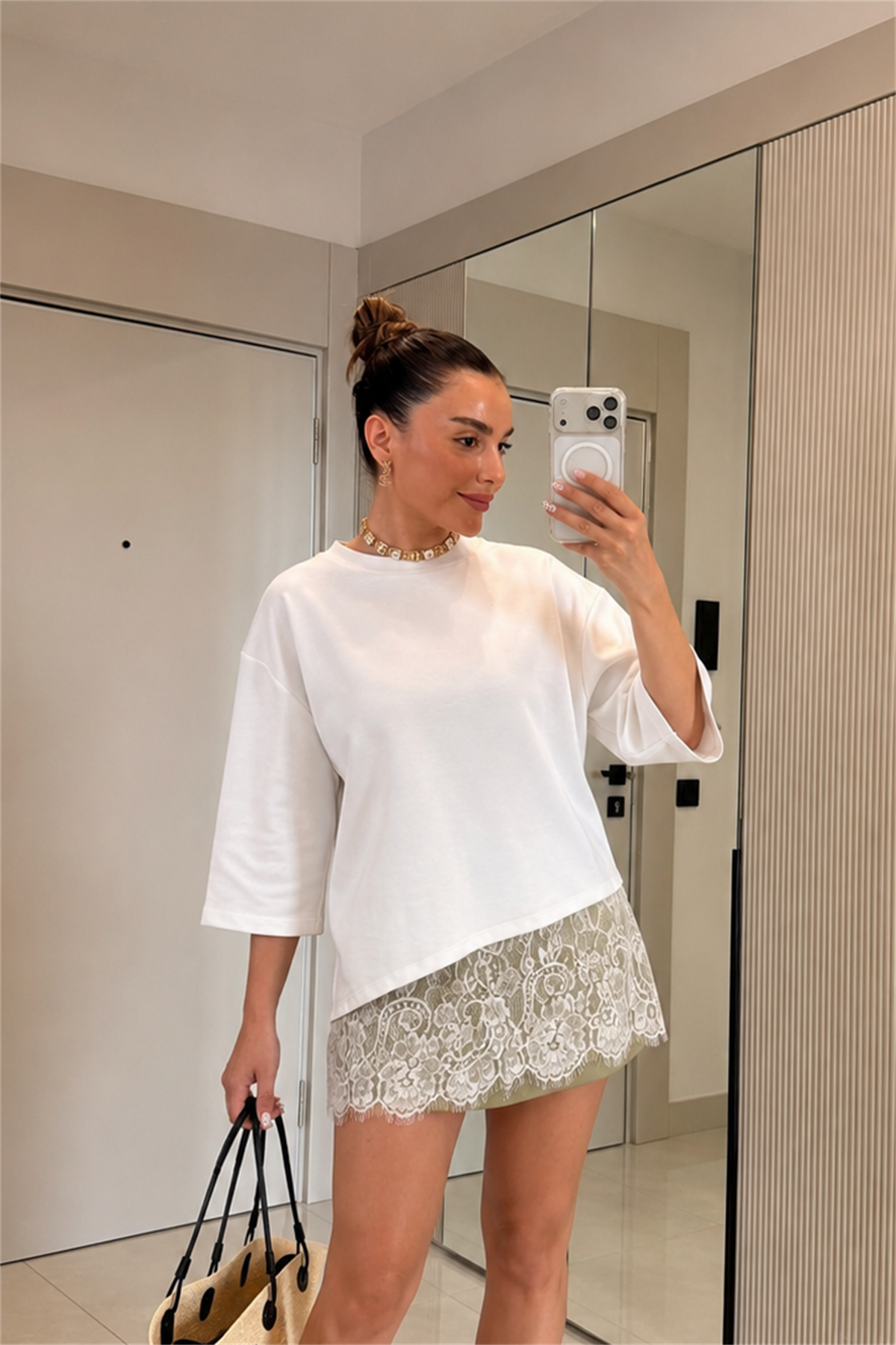 Clean Beyaz Dantel Detaylı Modal Tshirt