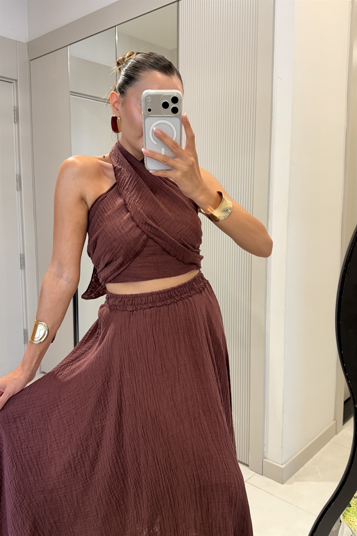 Cleo Bordo Boyundan Bağlamalı Etekli Takım