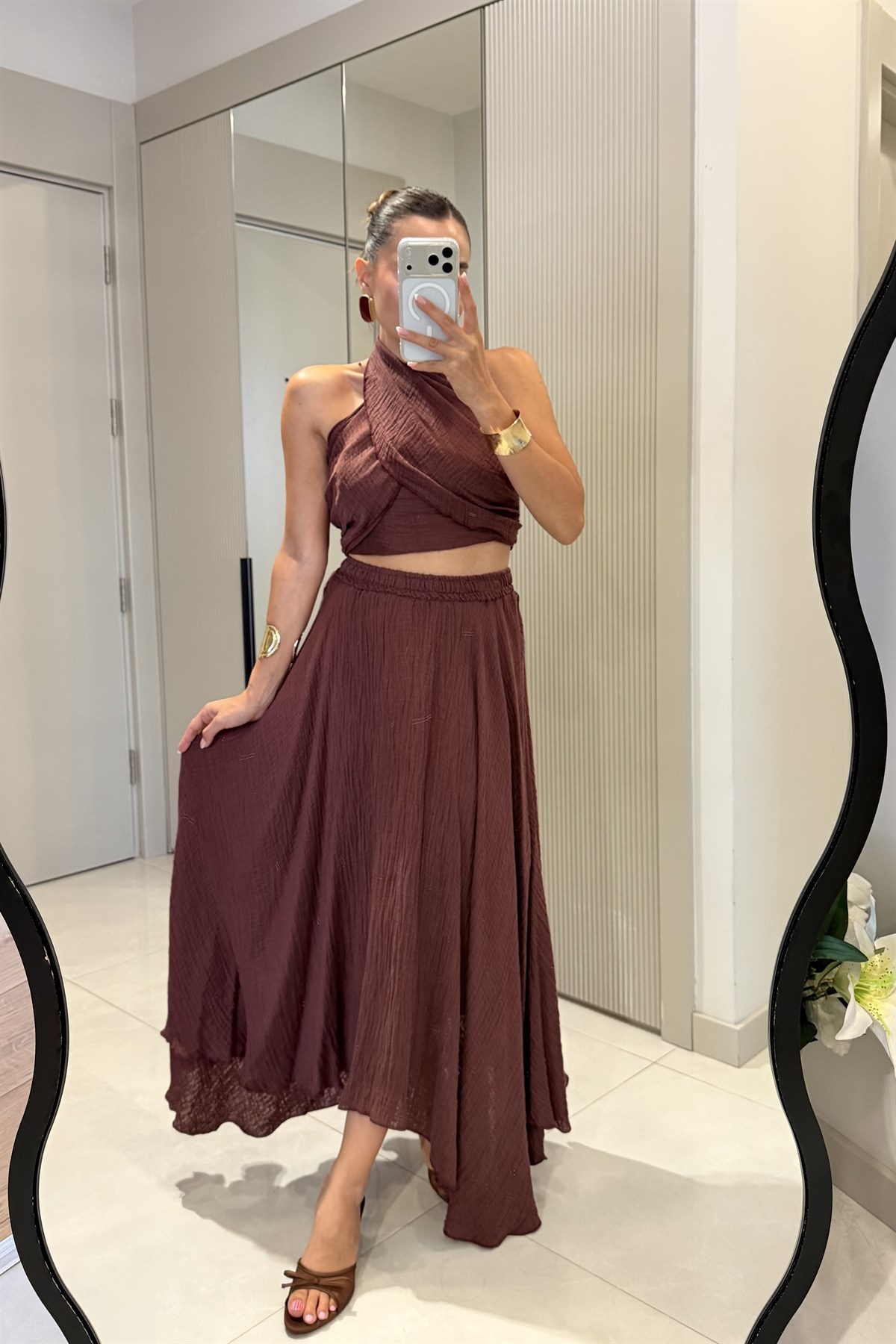 Cleo Bordo Boyundan Bağlamalı Etekli Takım