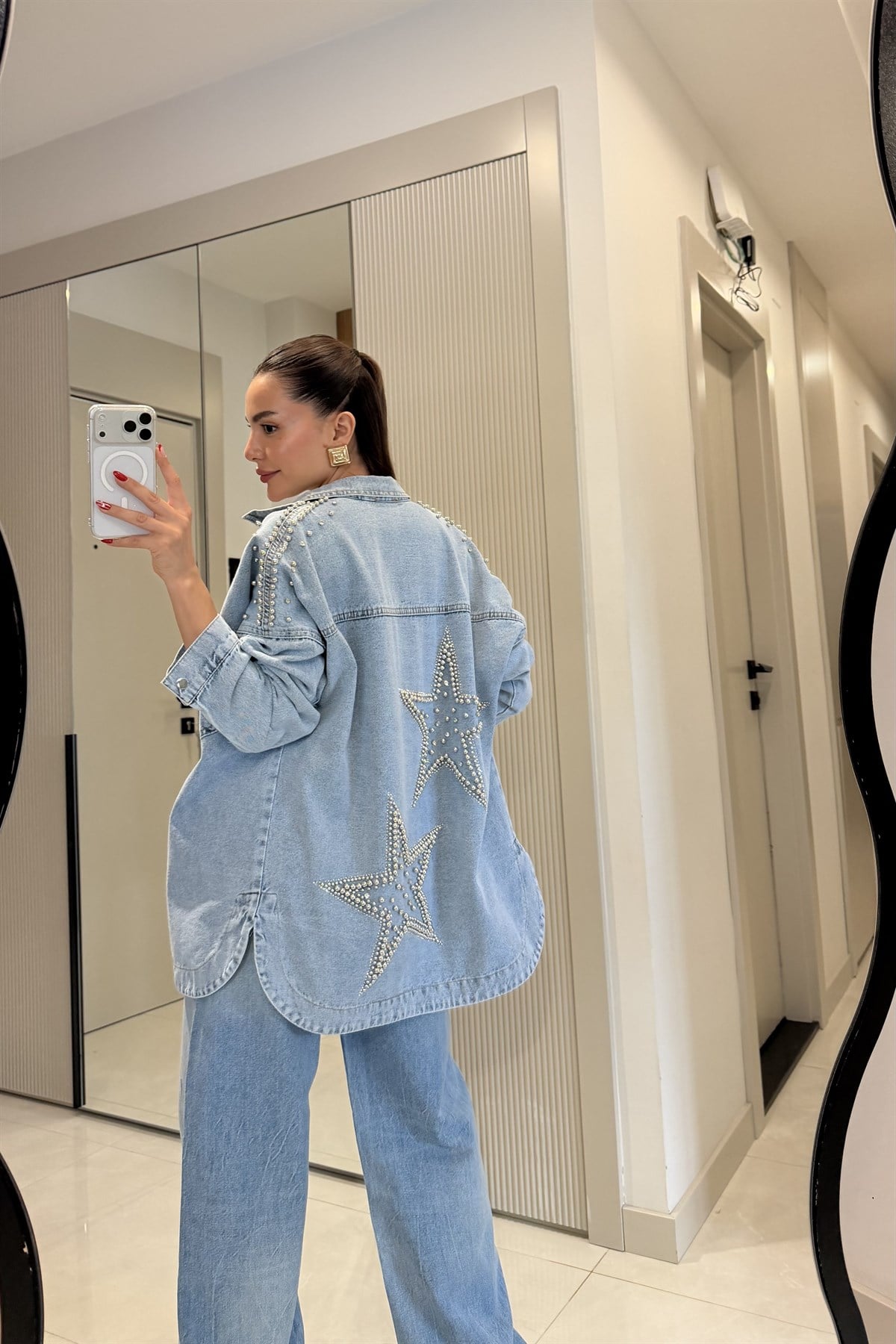 Cliana Lightblue Zımba Detaylı Kot Ceket