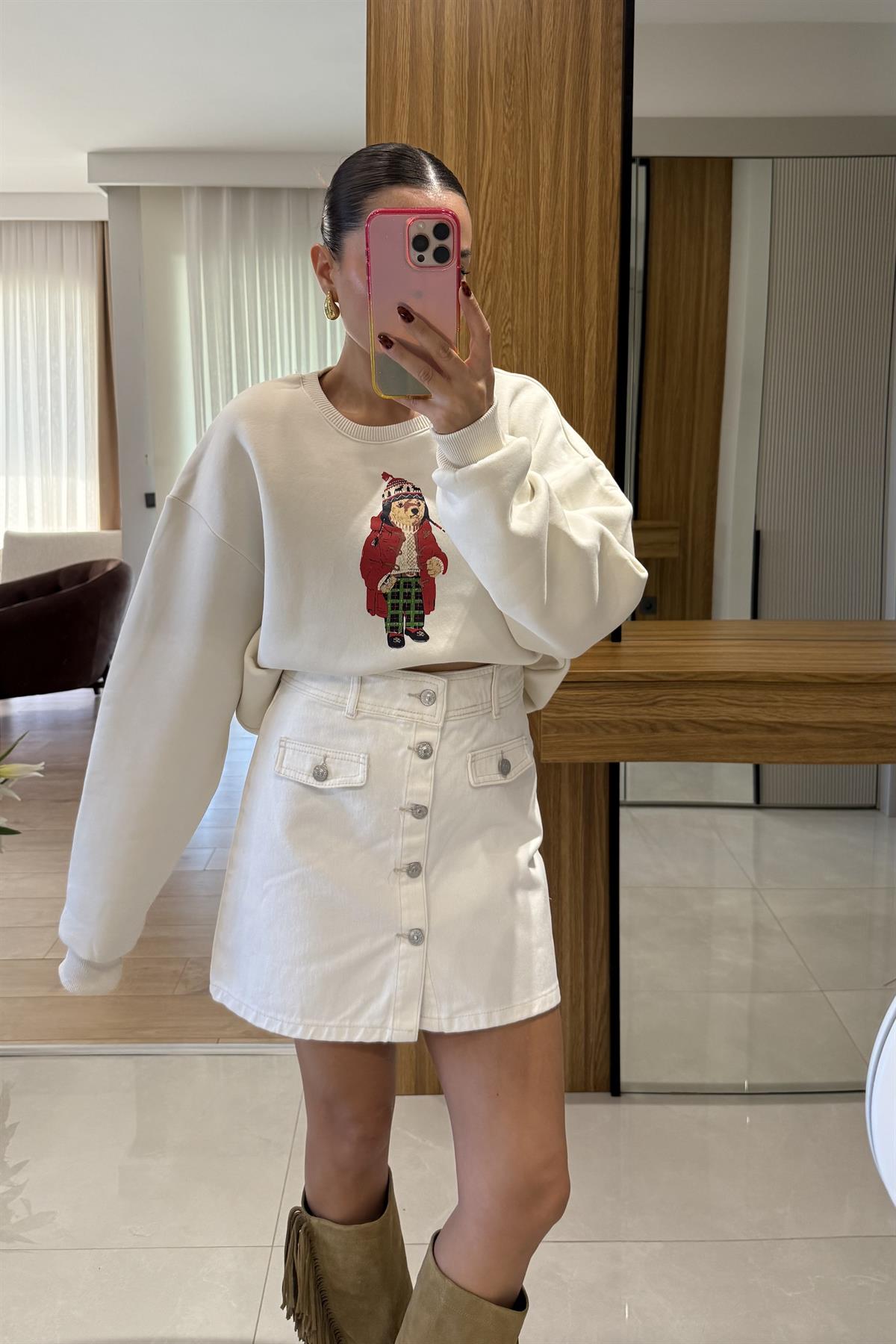 Clove Beyaz Şardonlu Sweatshirt 