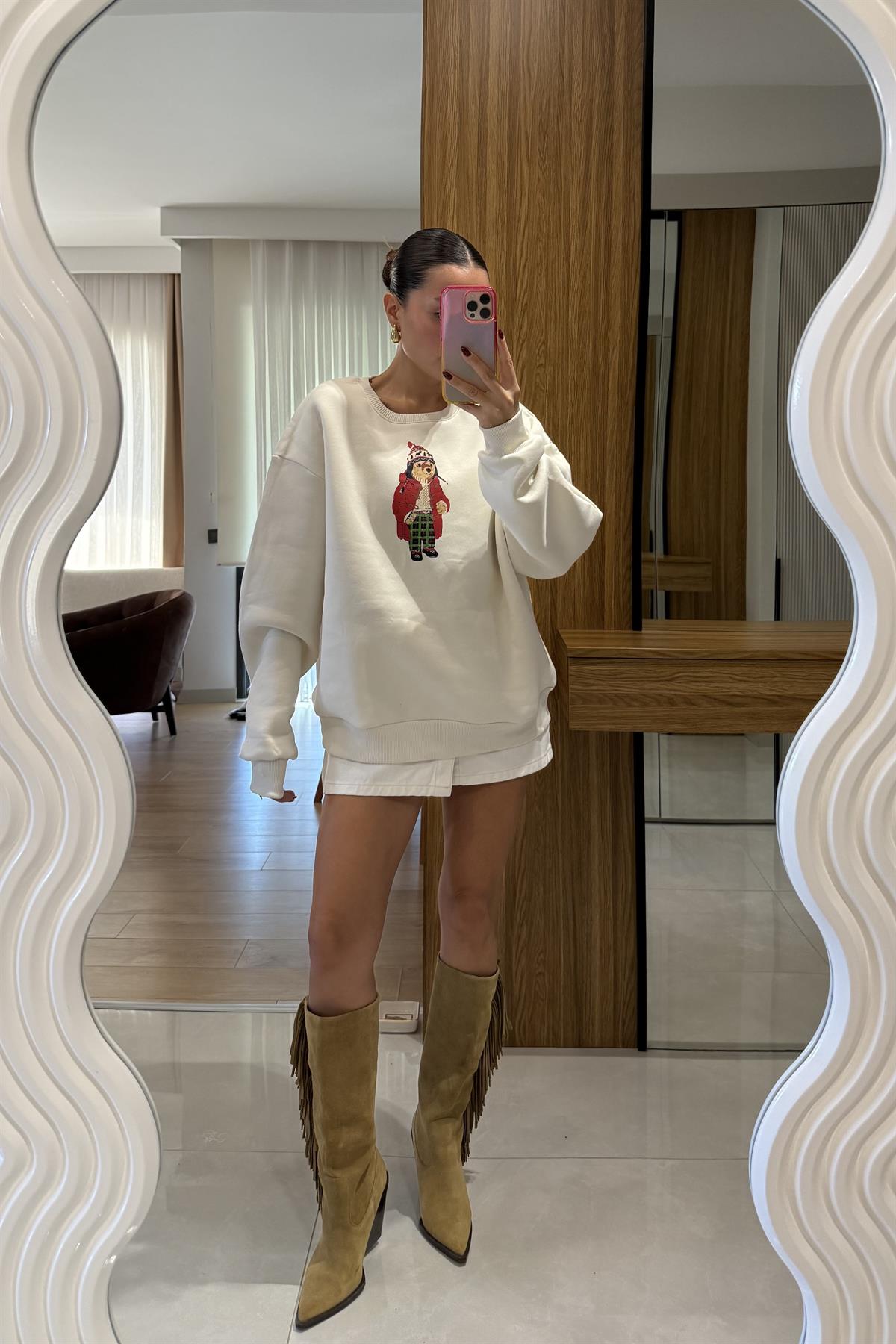 Clove Beyaz Şardonlu Sweatshirt 