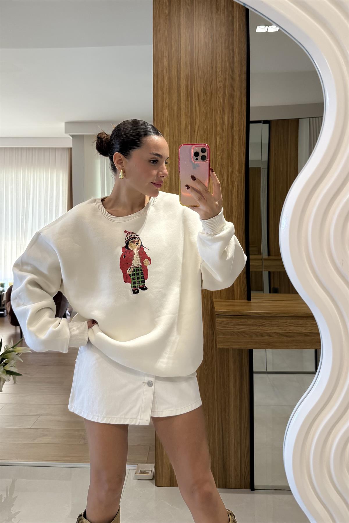 Clove Beyaz Şardonlu Sweatshirt 