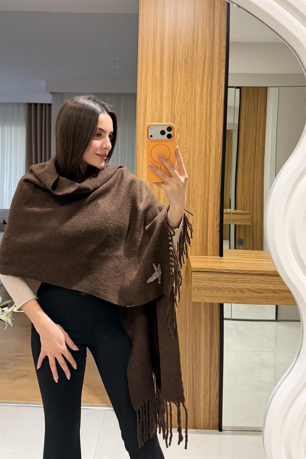 Coacy Kahve Saçak Uçlu Atkı 