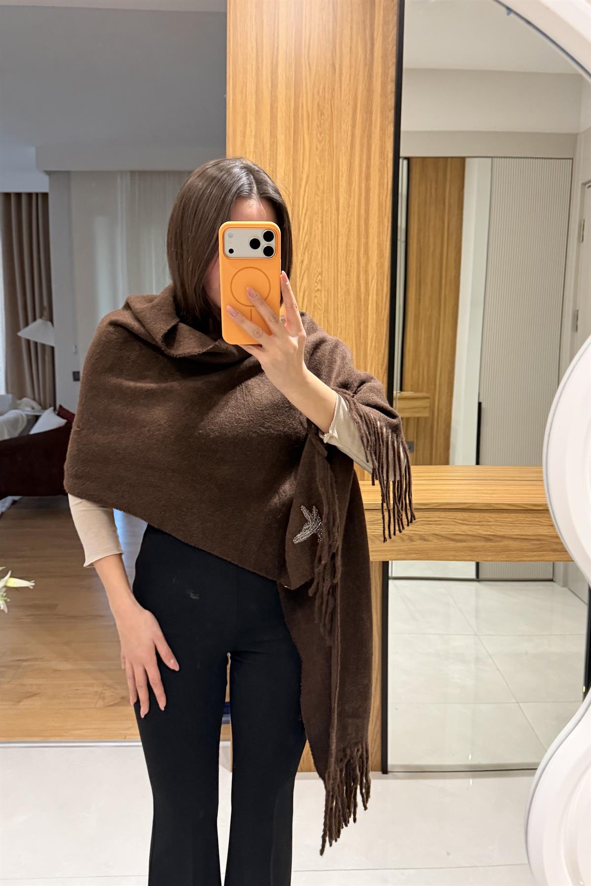 Coacy Kahve Saçak Uçlu Atkı 
