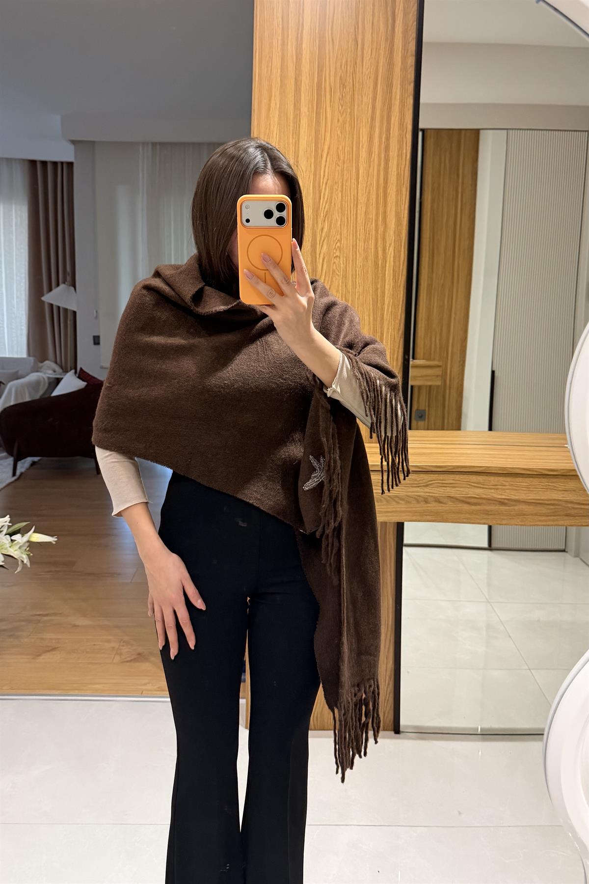Coacy Kahve Saçak Uçlu Atkı 