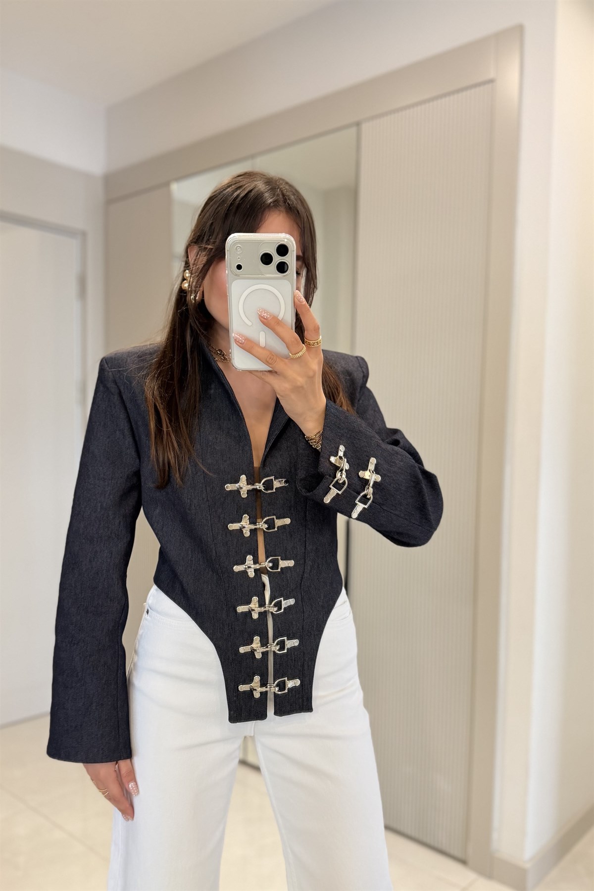 Cornie Denim Gümüş Aksesuarlı Ceket