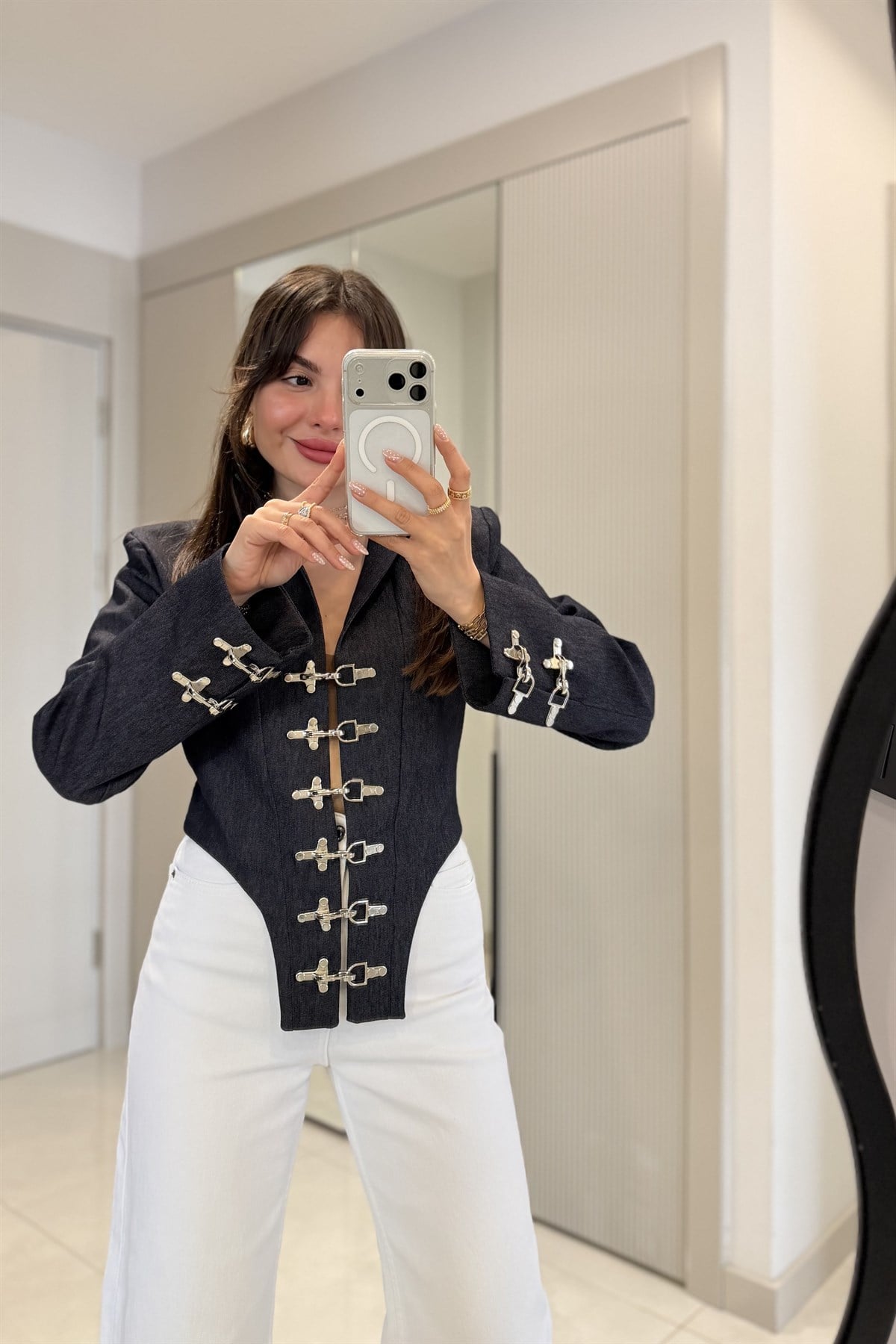 Cornie Denim Gümüş Aksesuarlı Ceket