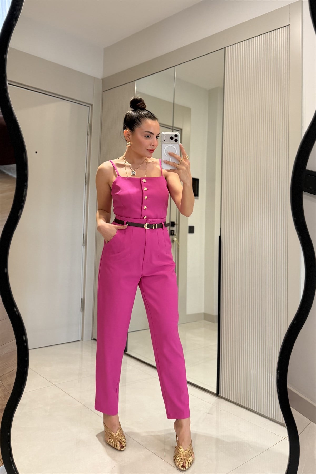 Cortex Fuşya Kemerli Crop Pantolon Takım