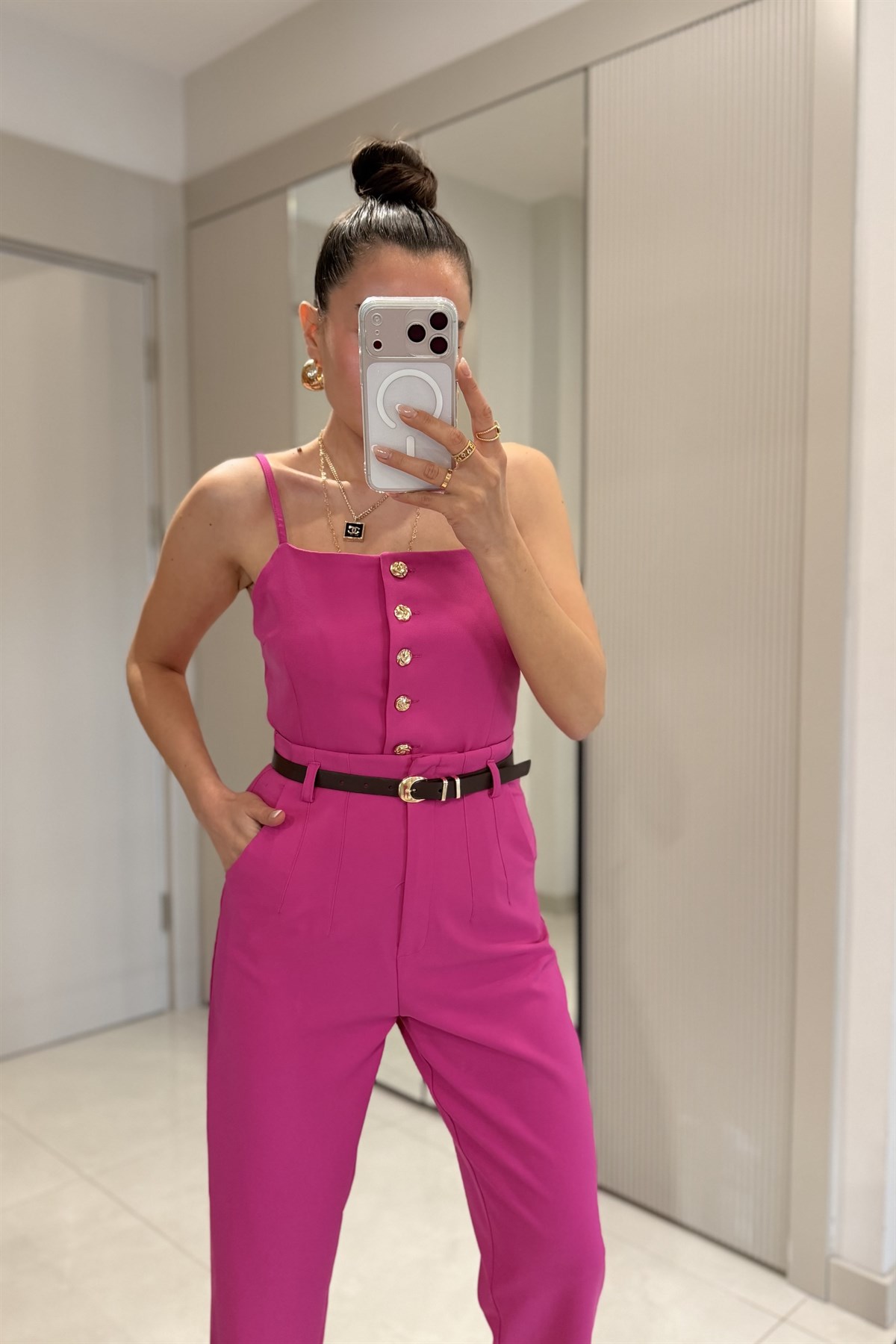 Cortex Fuşya Kemerli Crop Pantolon Takım