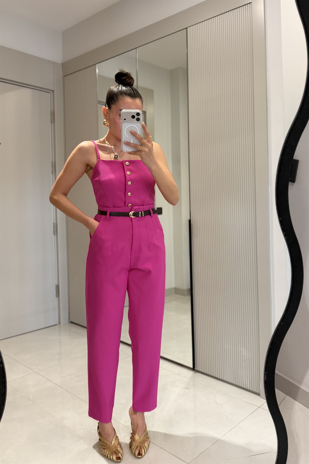 Cortex Fuşya Kemerli Crop Pantolon Takım