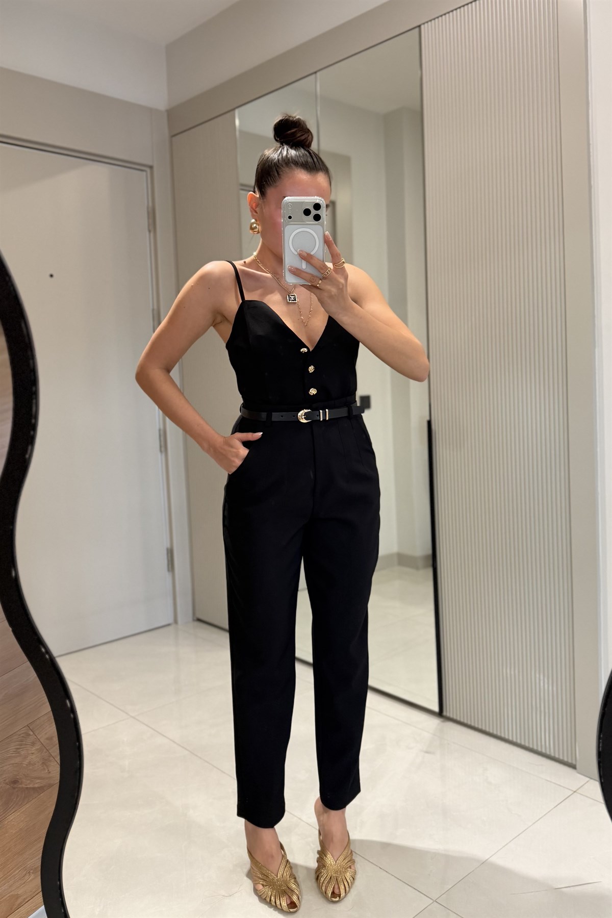 Cortex Siyah Kemerli Crop Pantolon Takım