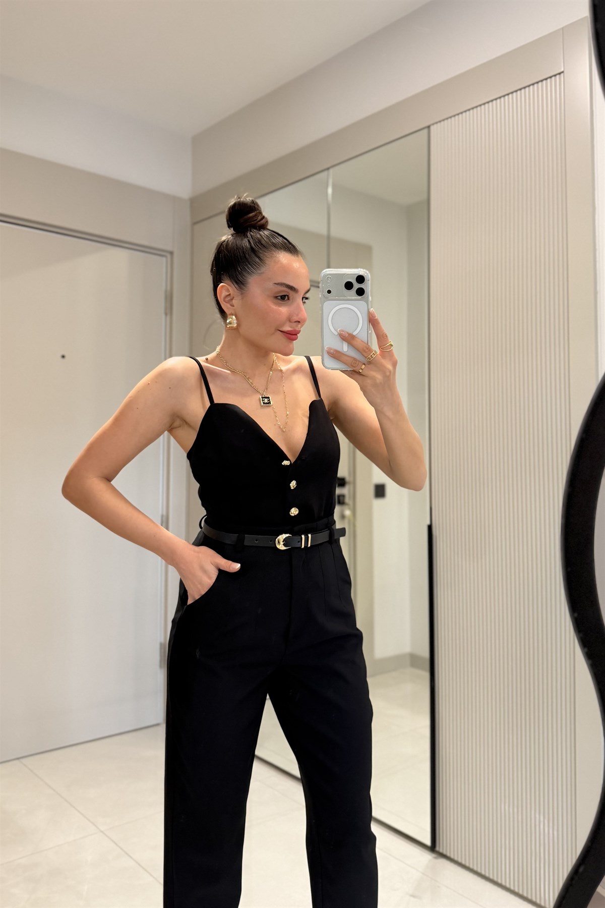 Cortex Siyah Kemerli Crop Pantolon Takım