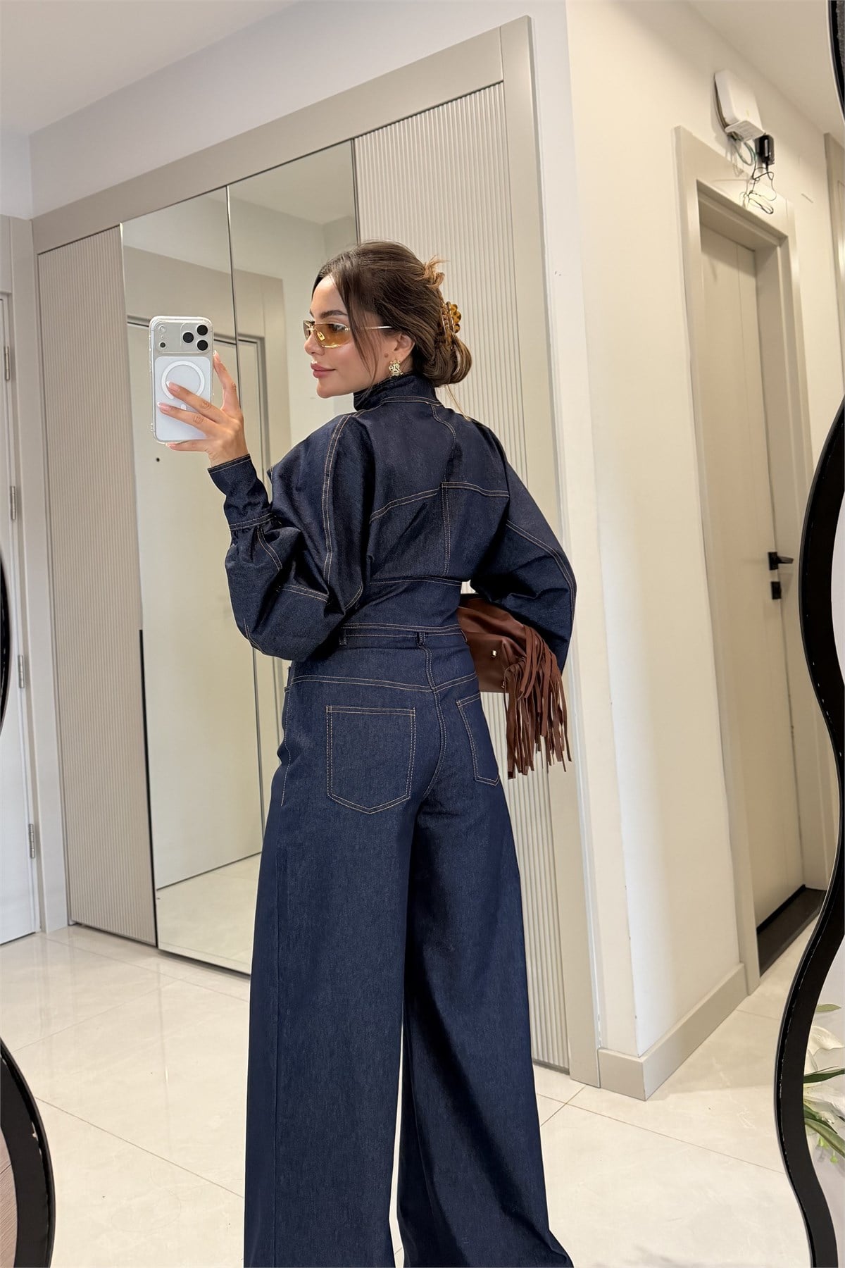 Corvina Lacivert Balon Kol Premium Denim Takım