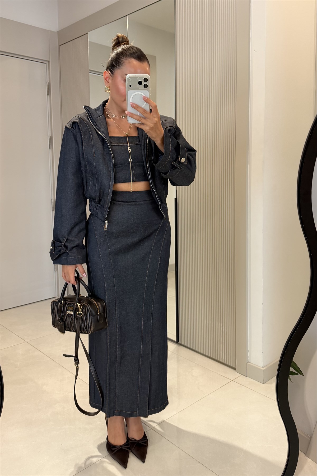 Cosima Üçlü Denim Etek Takım