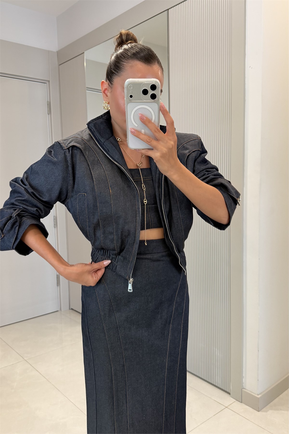Cosima Üçlü Denim Etek Takım