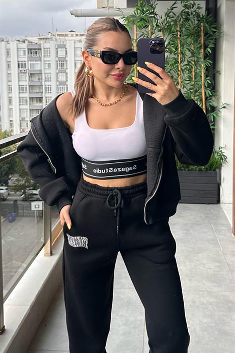 Couture 3 İplik Şardonlu Eşofman Takım - Siyah
