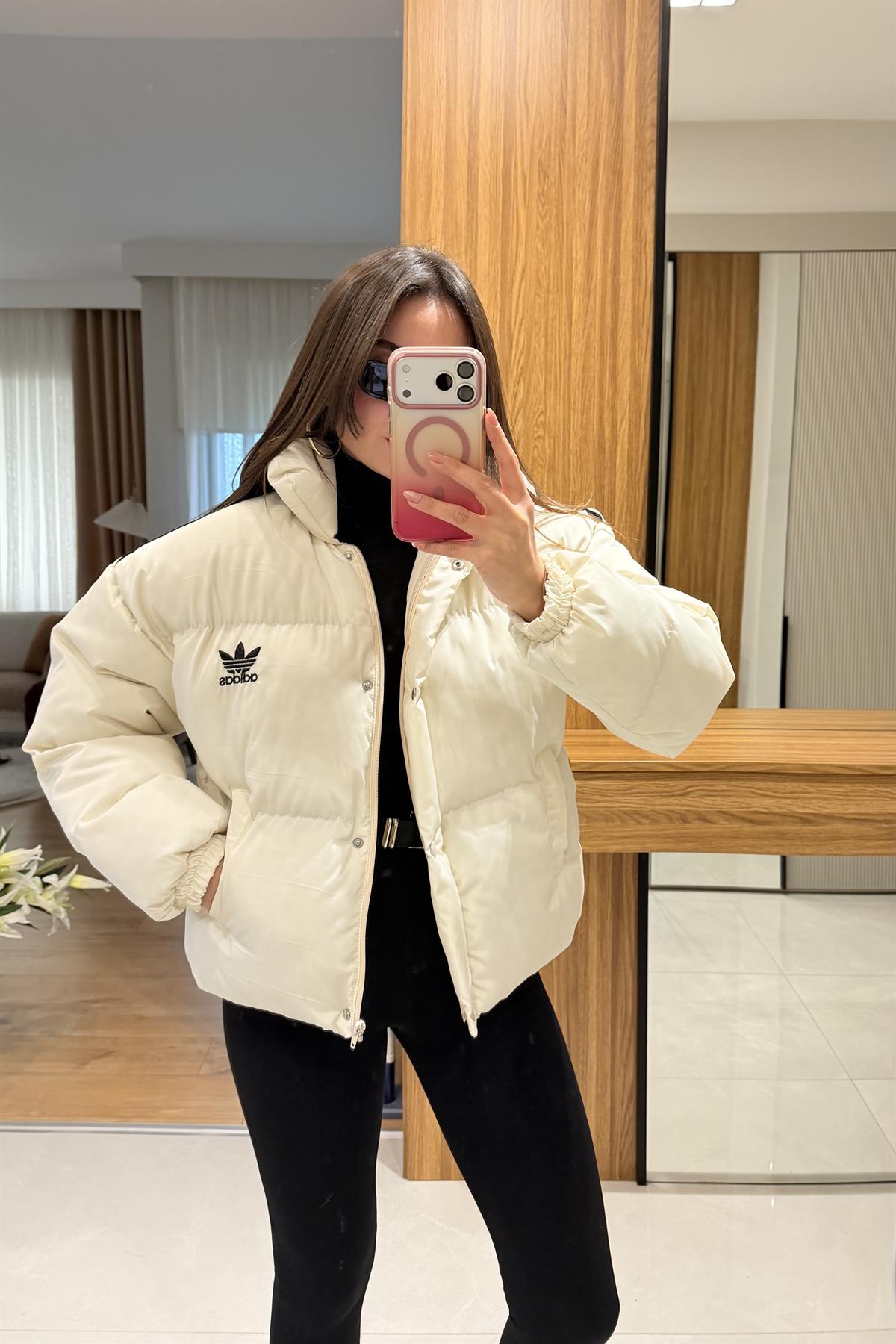 Crash Beyaz Şeritli Şişme Mont