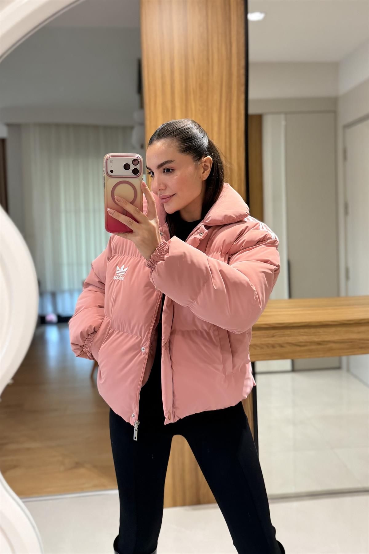 Crash Pembe Şeritli Şişme Mont