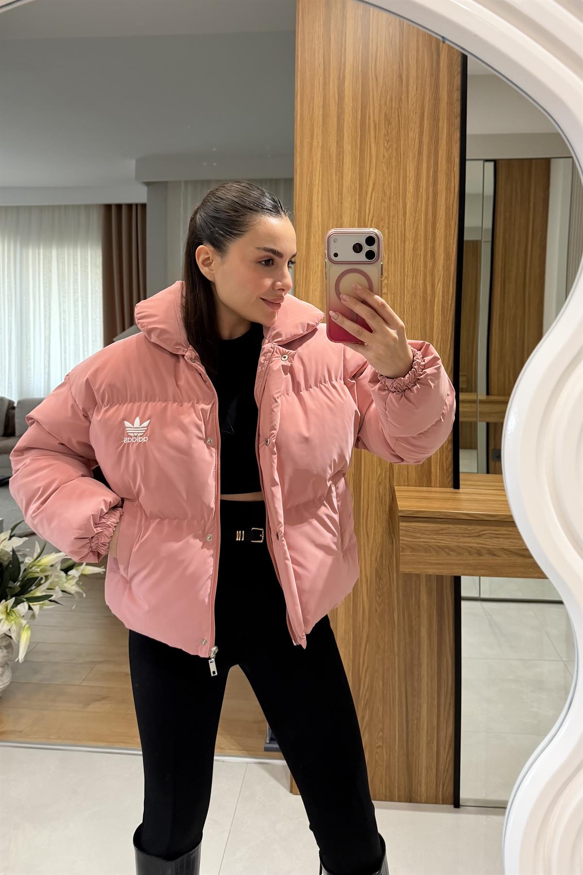 Crash Pembe Şeritli Şişme Mont