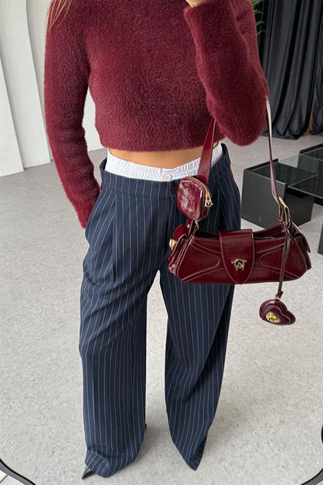 Crochet Lacivert Çizgili Pantolon