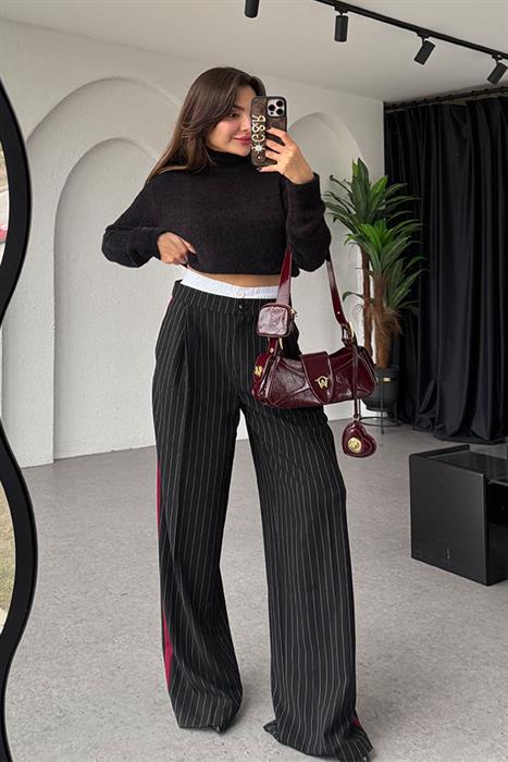 Crochet Siyah Çizgili Pantolon