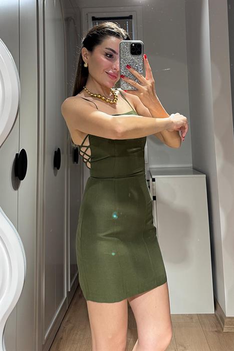 Cropped Çapraz Dekolteli Elbise - Asker Yeşili