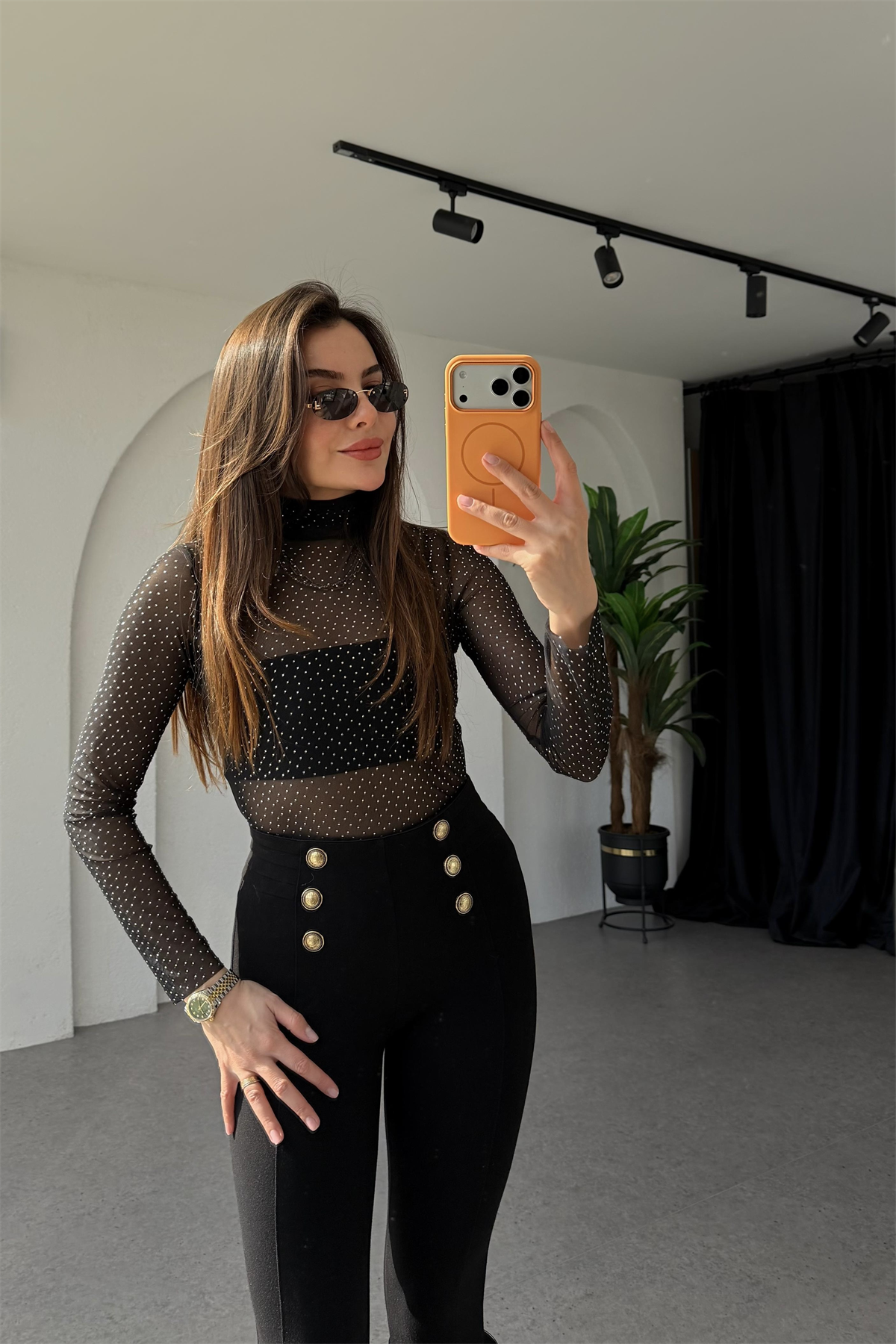 Crus Siyah Trasparan Full Taşlı Body