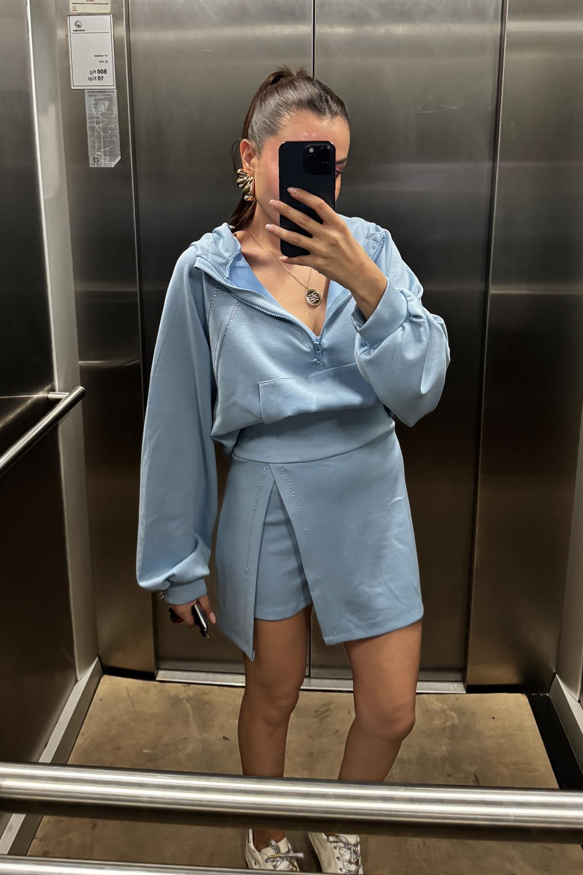 Cruz Mavi Taşlı Şortlu İkili Takım