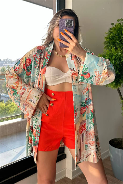 Cyro karışık desenli kimono