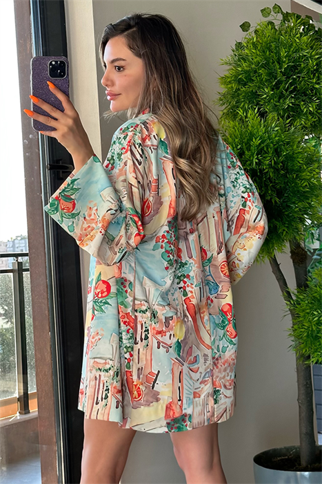Cyro karışık desenli kimono