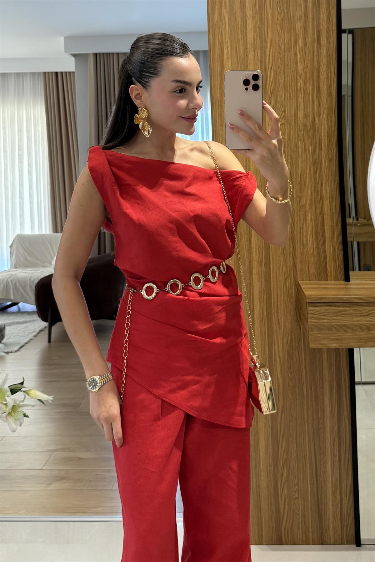 Cyrus Kırmızı Premium Keten Takım