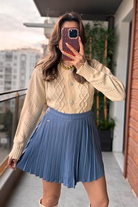 Dai Taş Düğmeli Krem Hırka 