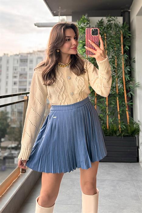 Dai Taş Düğmeli Krem Hırka 