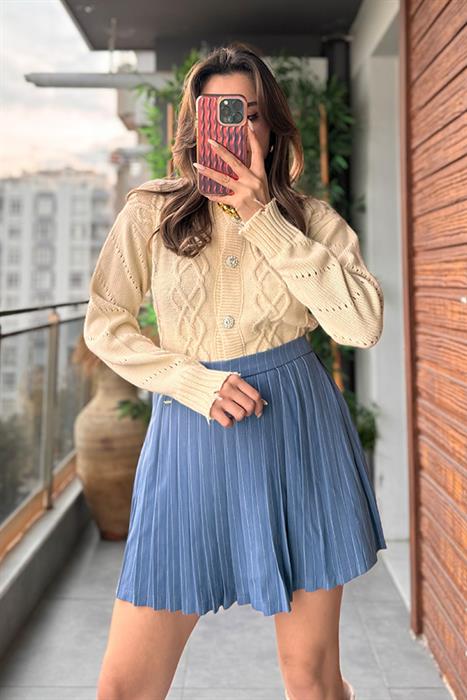 Dai Taş Düğmeli Krem Hırka 