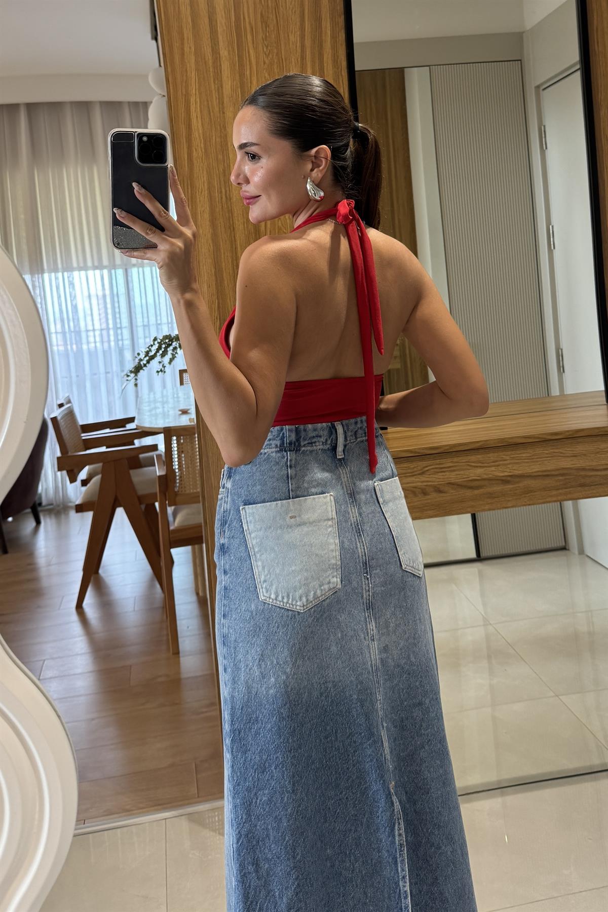 Daily Kırmızı Bağlamalı Halter Yaka Body