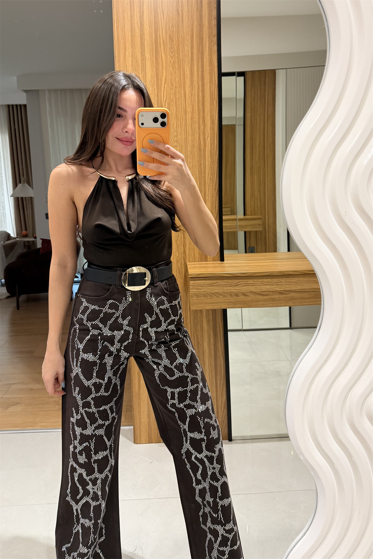 Daisy Kahve Taşlı Palazzo Jean 